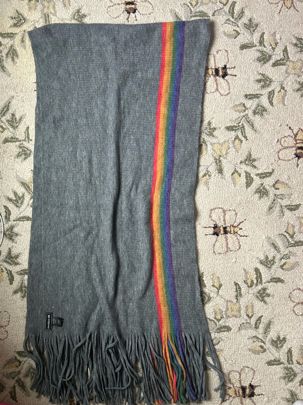 Paul Smith Gray Scarf with Rainbow Stripe